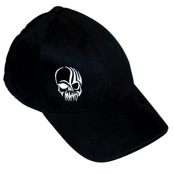 Black with White Skull Logo Flexfit Organic Cotton Baseball Cap  Size S-M - Picture 1 of 9